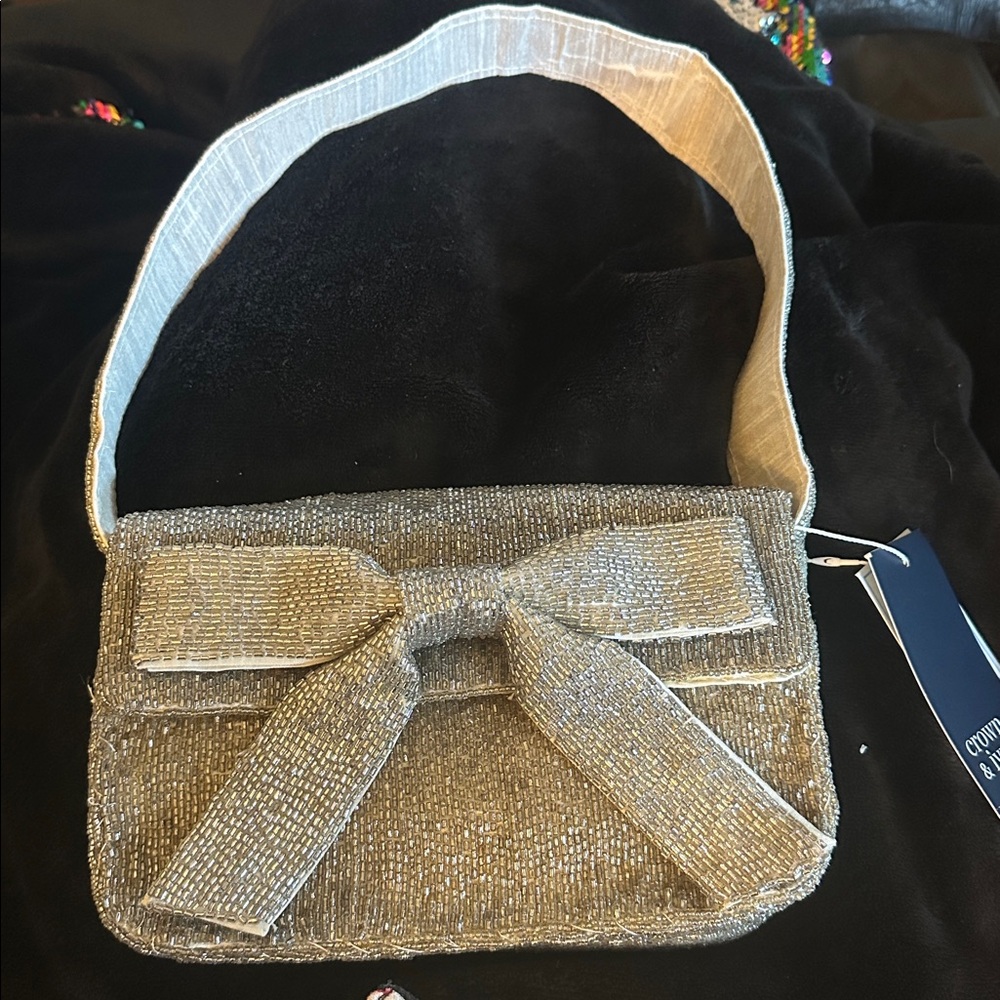 Crown & Ivy beaded Silver Bow Shoulder Bag